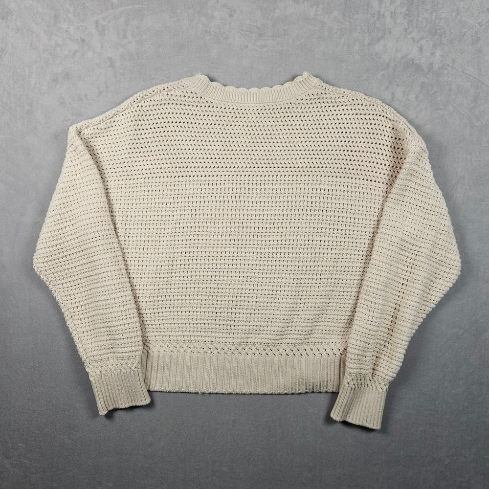 Reiss Bonnie Sweater Womens Medium Cream Open Knit Cotton Ribbed Scallop Neck - Picture 2 of 9